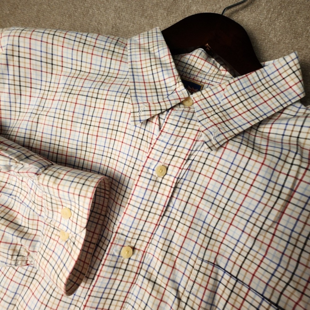 T. Harris London Button Down Shirt Mens 2XL White Multi Tattersall Plaid Cotton